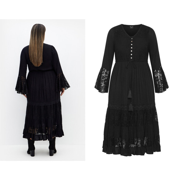 Aveology Tisha Embroidered Lace Black Maxi Dress Boho Gothic Women's Size 18 NWT - Picture 3 of 13